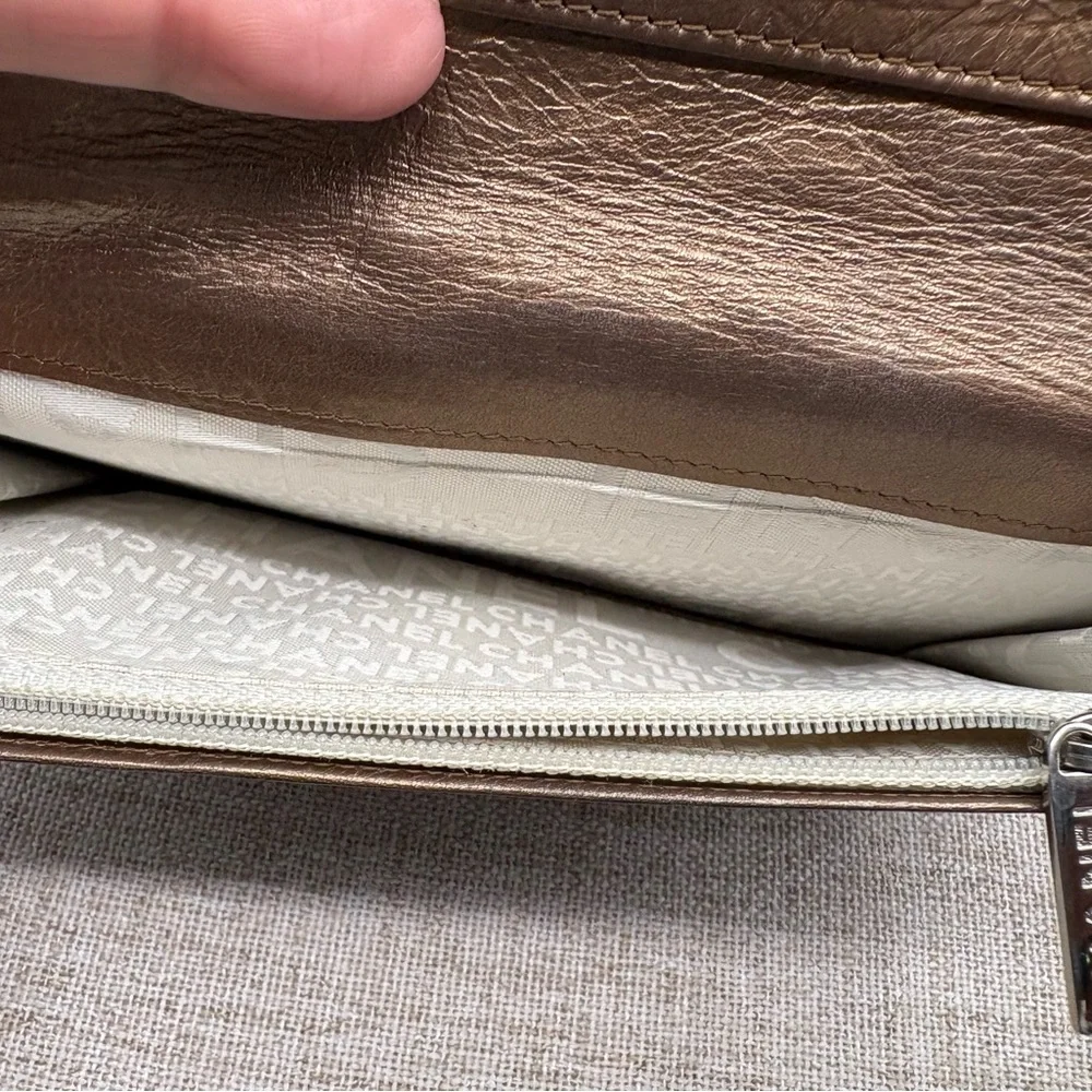 CHANEL Quilted CC Continental Wallet in Metallic Bronze-Taupe